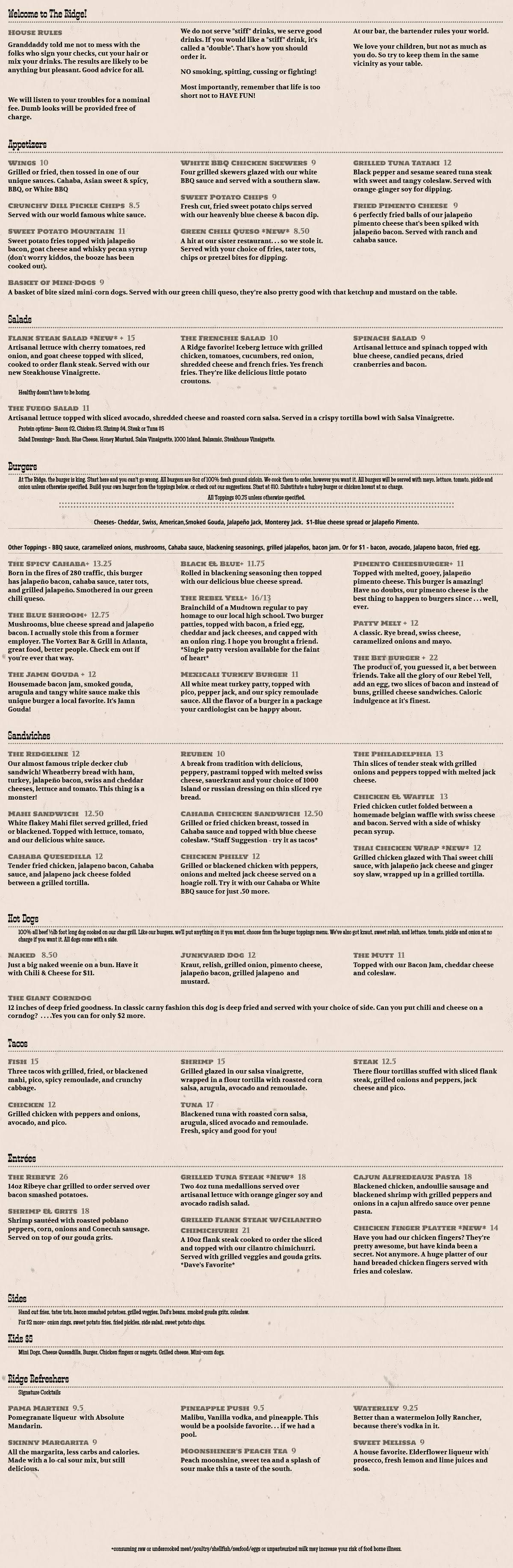 Beer, Burgers, Steaks, Wine, Salads 